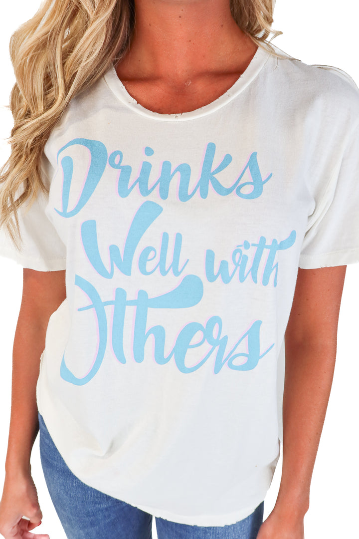 SOLD: Cream "Drinks Well With Others" Graphic Tee (M)