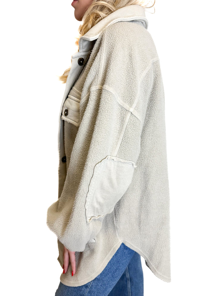 Free People Fuzzy Beige Shacket (XS)
