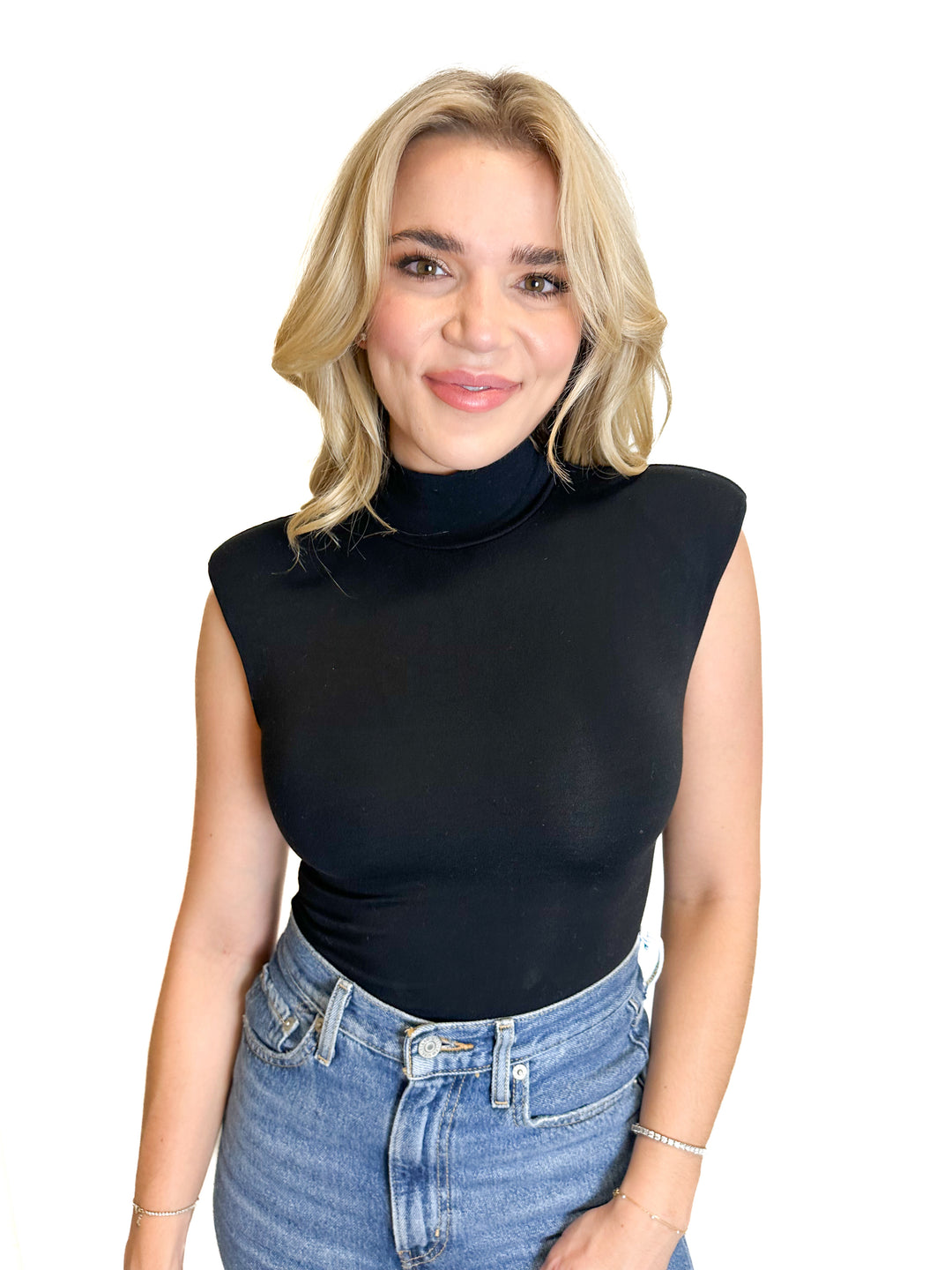 Good American Black Mock Neck Bodysuit (1)