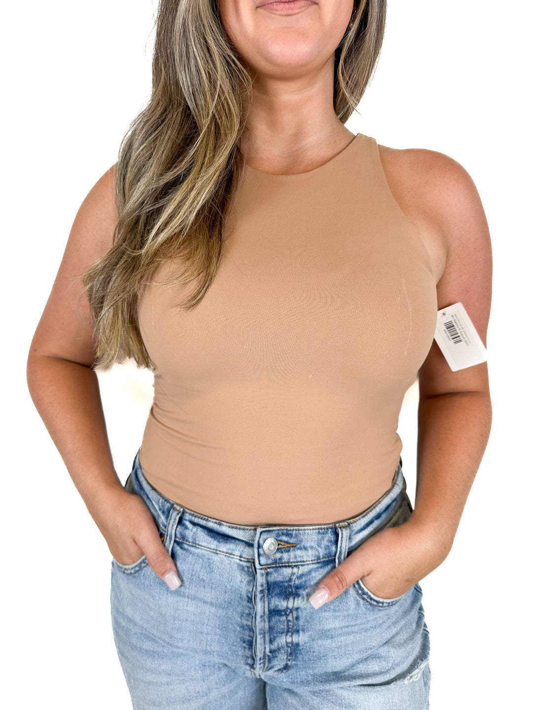 Abercrombie Soft A&F Sleeveless Stretchy Bodysuit Minimalist Tan (M)