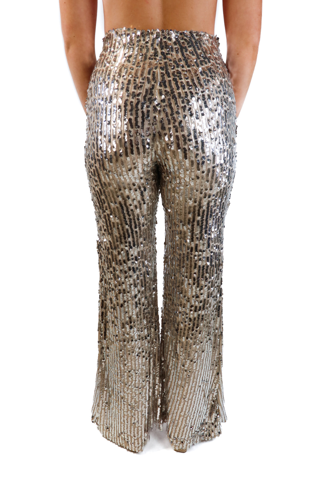 Show Me Your Mumu Silver Sequined Pants (M; retail $178)