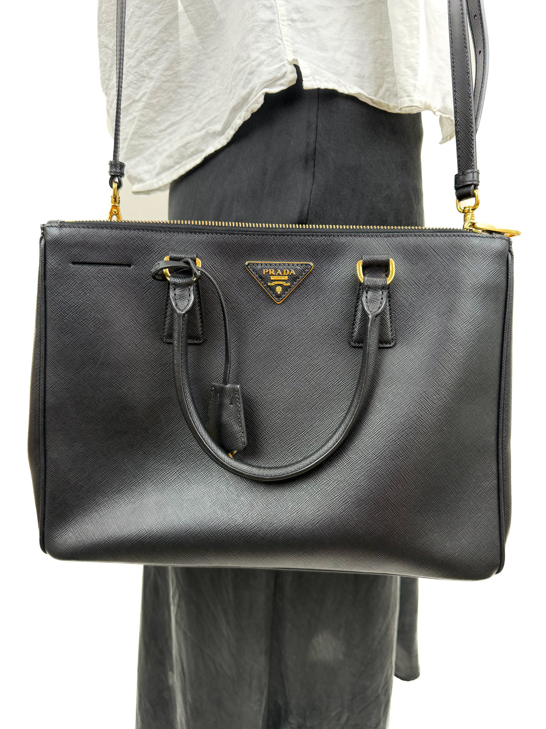 Prada Galleria Black Saffiano Large Leather Two Way Tote (retail $5,500)
