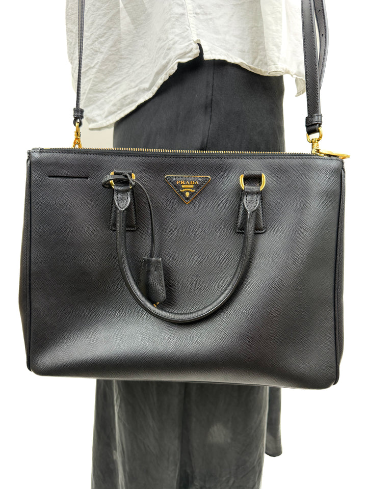 Prada Galleria Black Saffiano Large Leather Two Way Tote (retail $5,500)