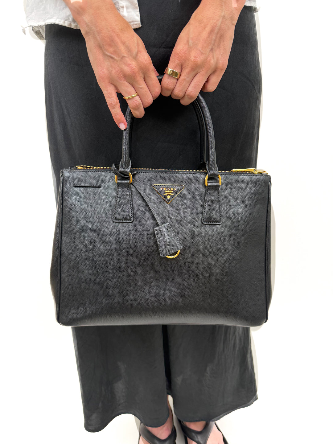 Prada Galleria Black Saffiano Large Leather Two Way Tote (retail $5,500)