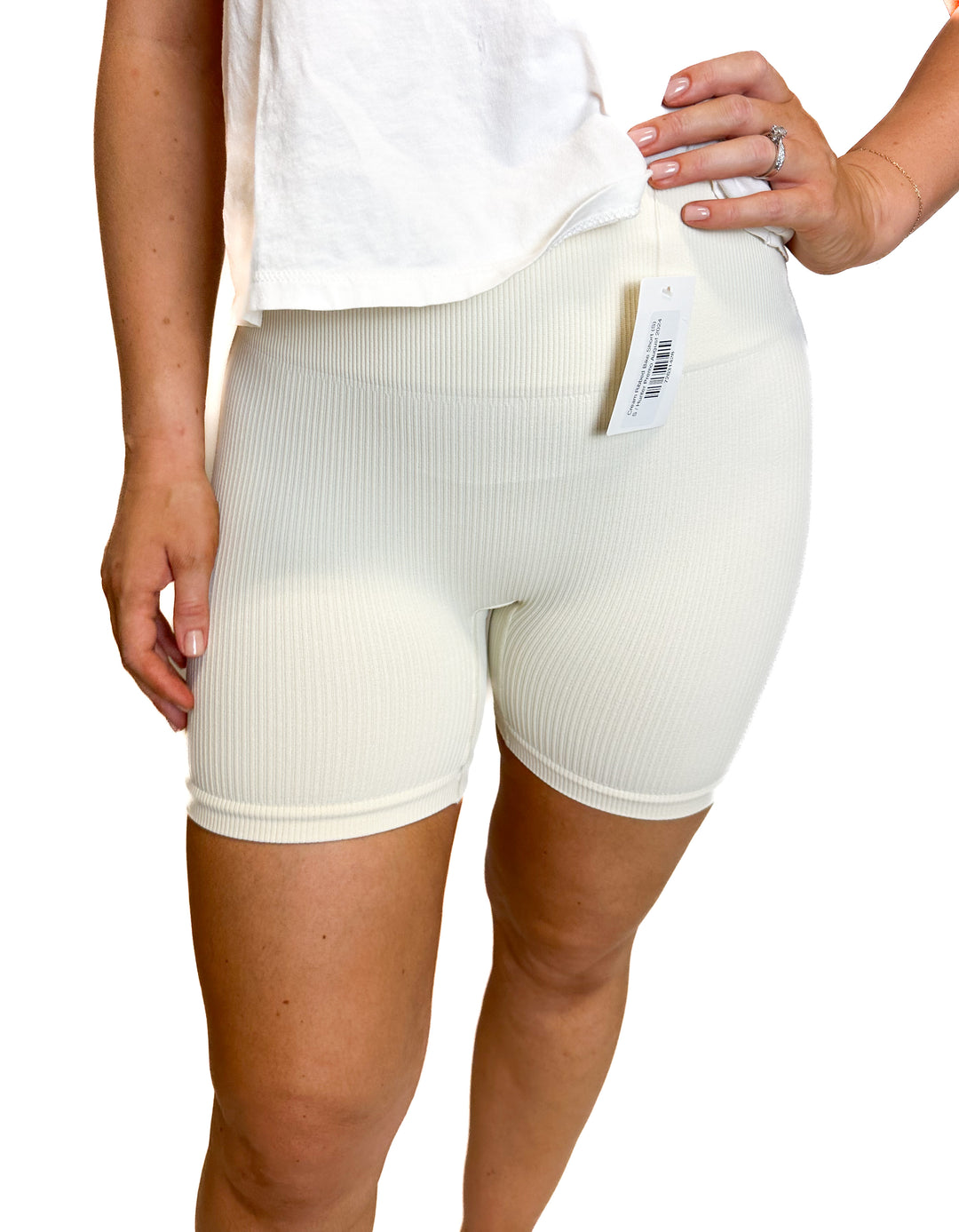 Cream Ribbed Bike Short (S)