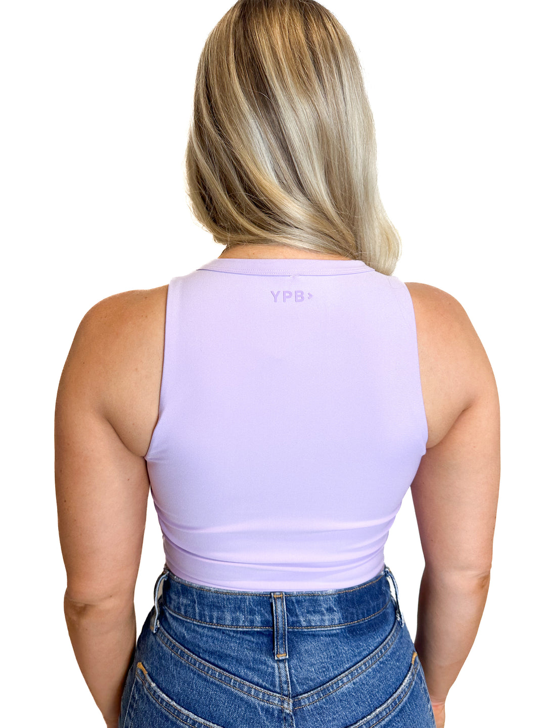 YPB sculptLUX Plunge Henley Slim Tank in Lavender (S)