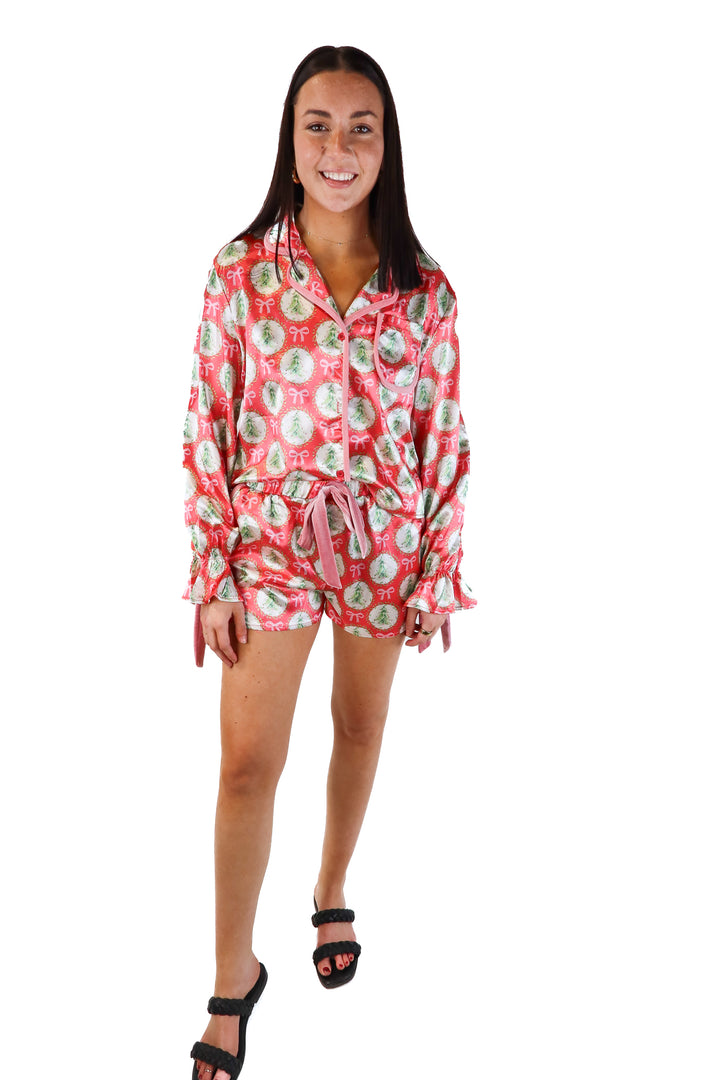 Christmas Tree Velvet-Trimmed Pajamas (S)
