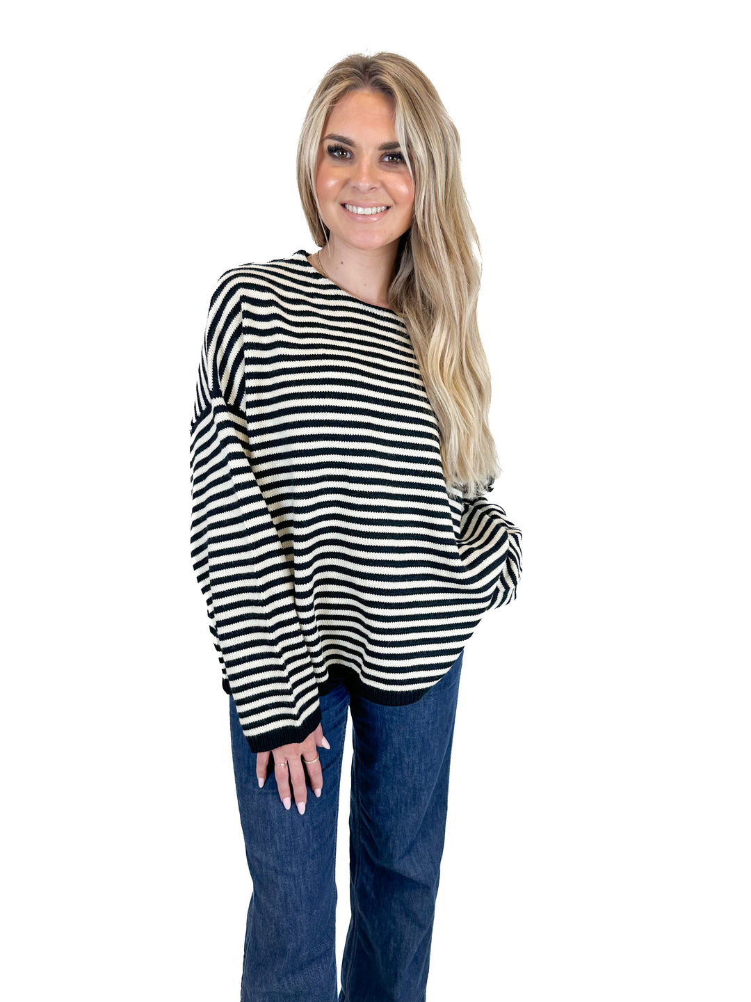 Carly Jean Black and White Stripe Sweater (O/S)