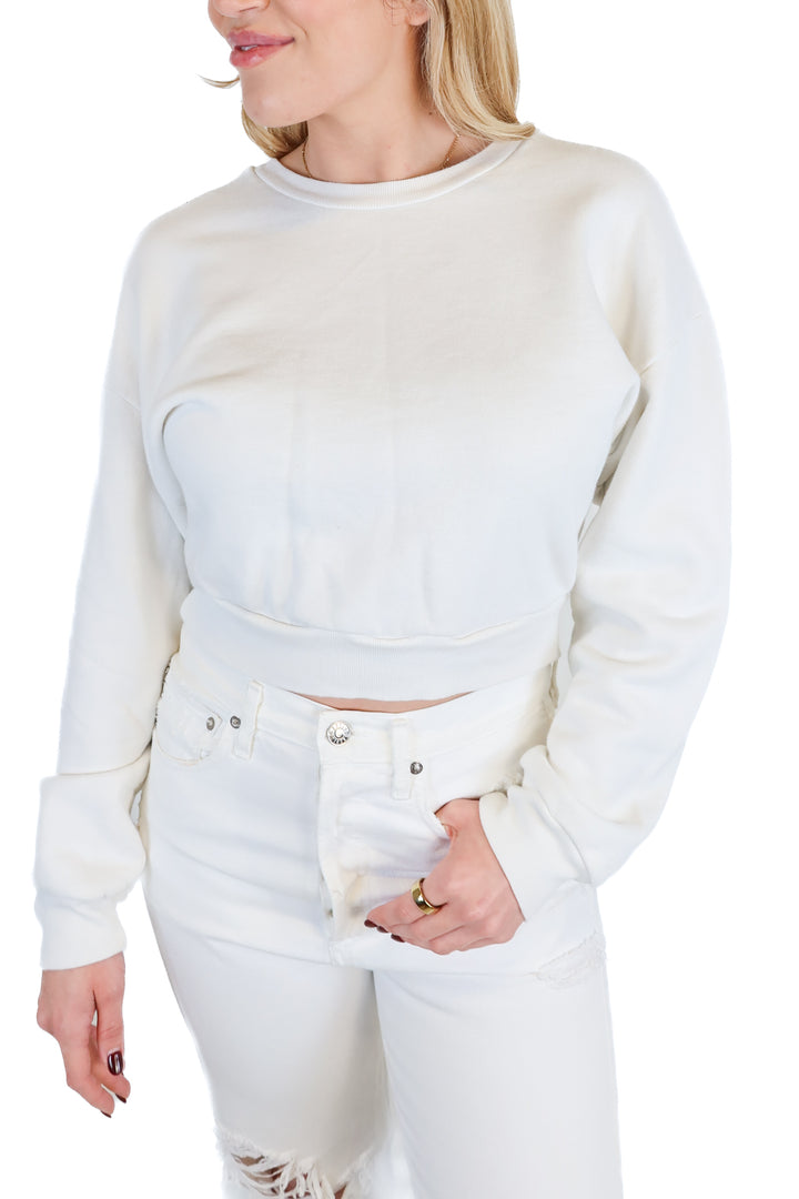 reformation white cropped crewneck (xs; retail $78)