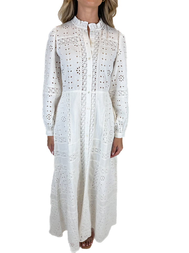 Sezane White Eyelet Maxi Dress NWT (34)