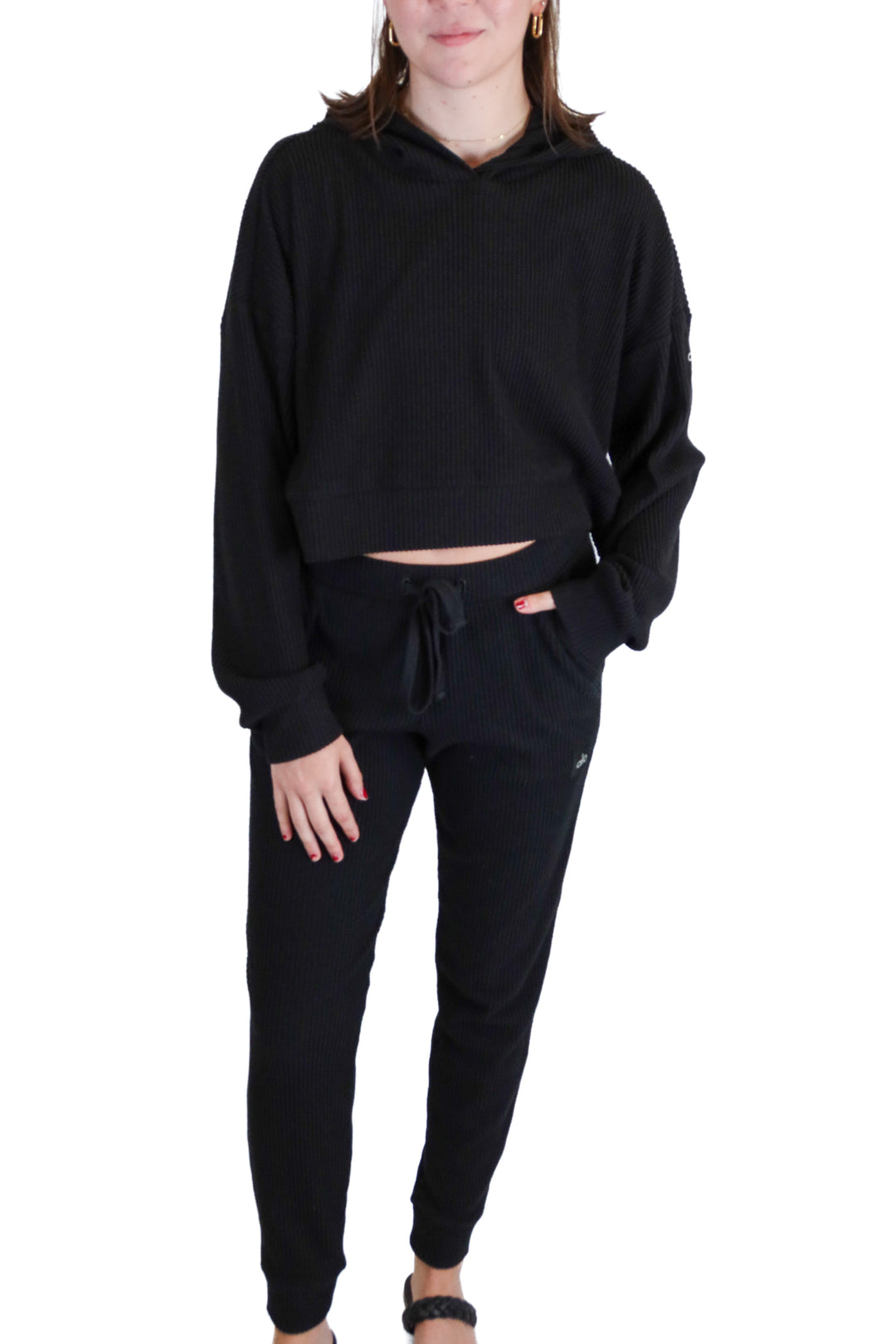 Alo Black Ribbed Athleisure Set (M)