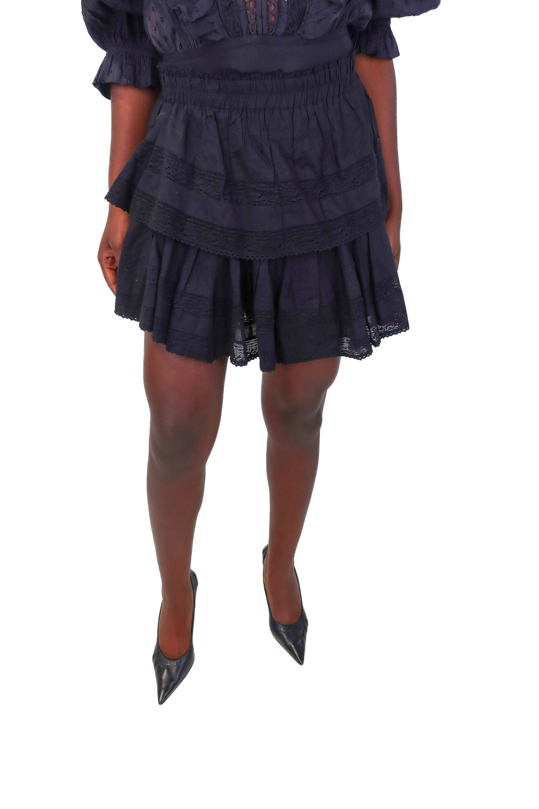love shack fancy black ruffle skirt (xs; retail $245)