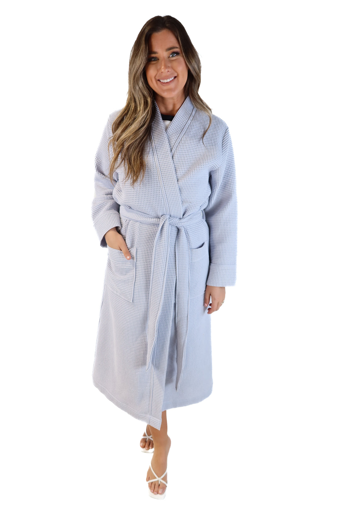 Haven blue waffle knit long robe (M; retail $138)