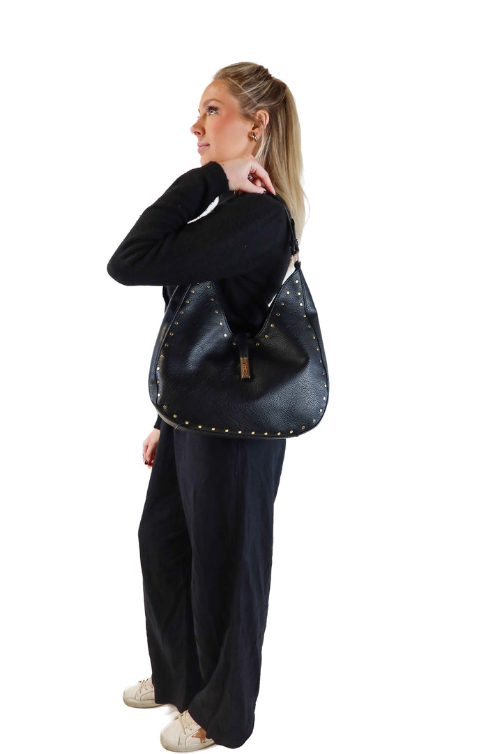 Moda luxe black studded shoulder bag NWOT (retail $90)