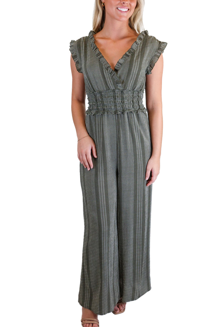 Blue Rain Dark Green & White Abstract Dot Jumpsuit (S)