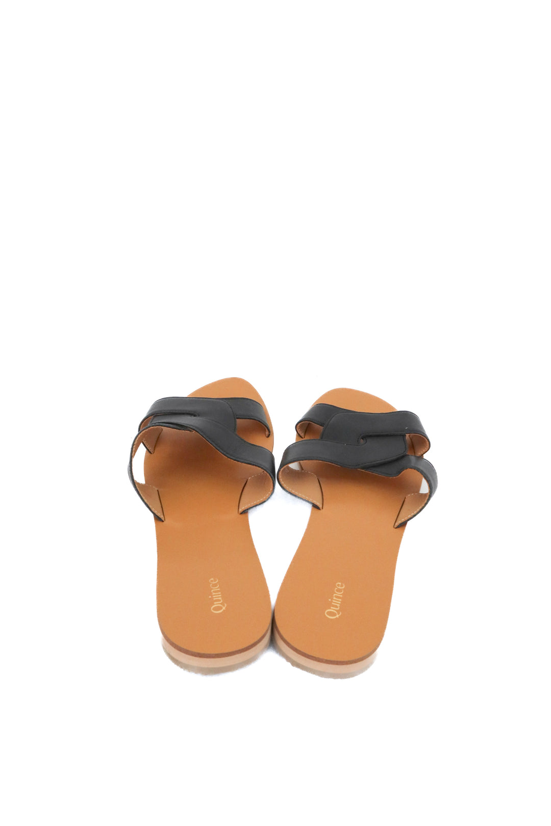 quince black/tan leather sandals (9.5; retail $60)