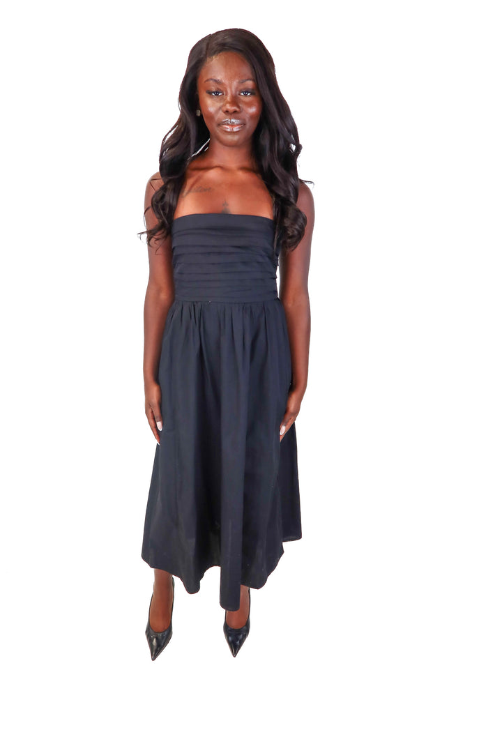abercrombie & fitch black strapless midi dress (s; retail $80)