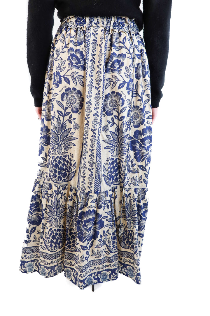 Farm Rio Blue and Cream Floral Skirt (S; retail $270)