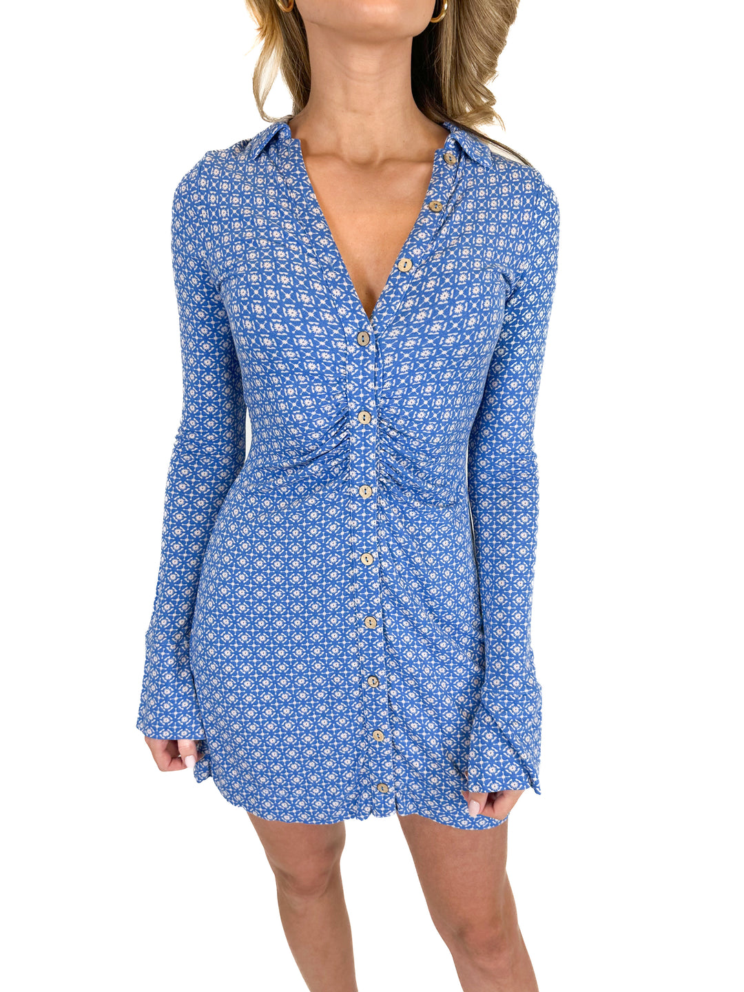 Free People Blue Floral Print Dress (XS)