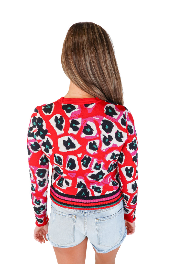 SLAY Diane Von Furstenberg Red Animal Print Cropped Sweater (S)