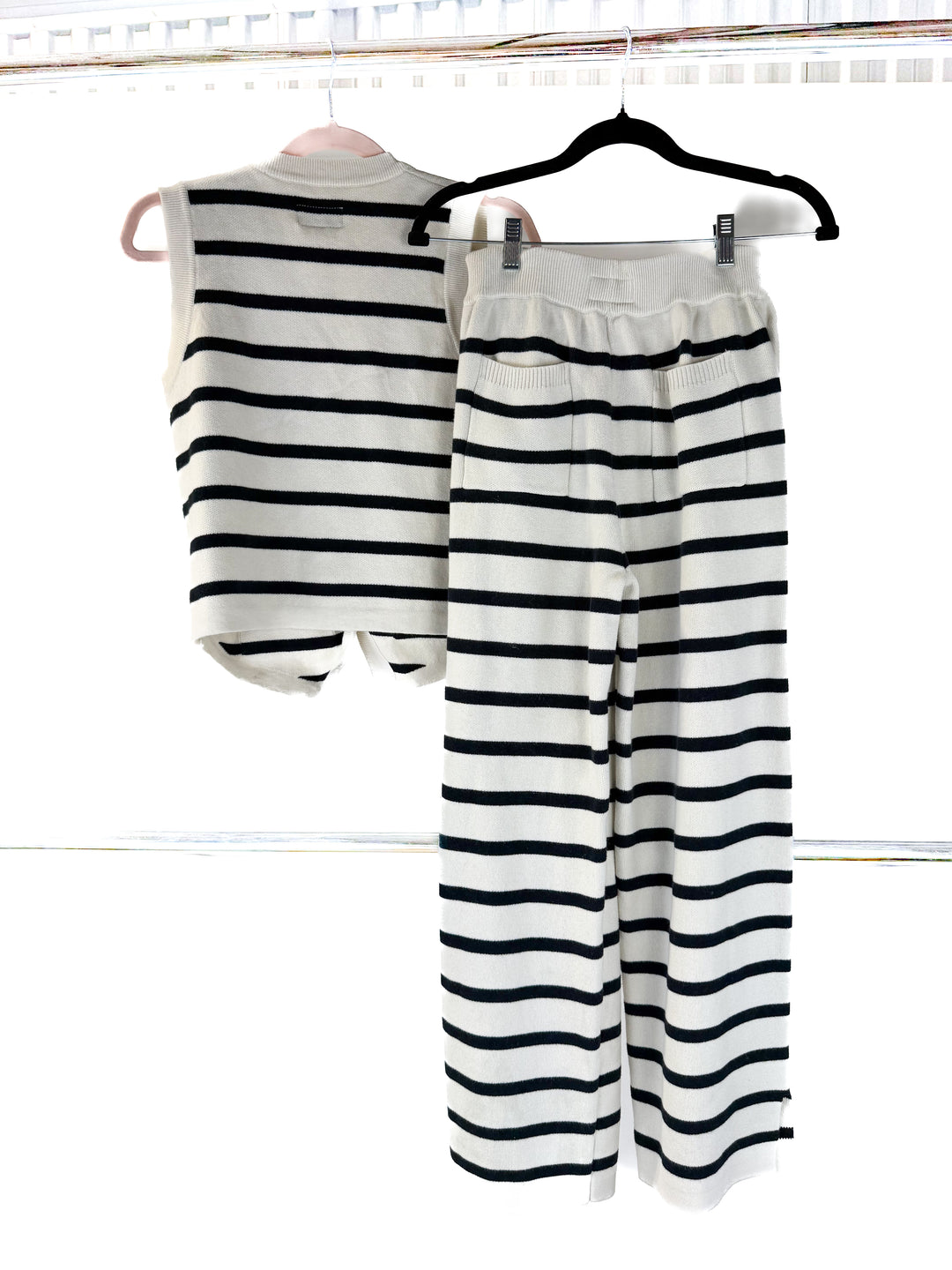 ellandemm cream/black striped knit set (s; retail $180)