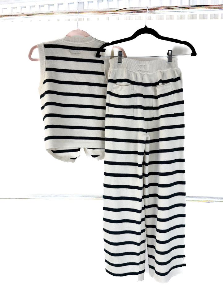 ellandemm cream/black striped knit set (s; retail $180)