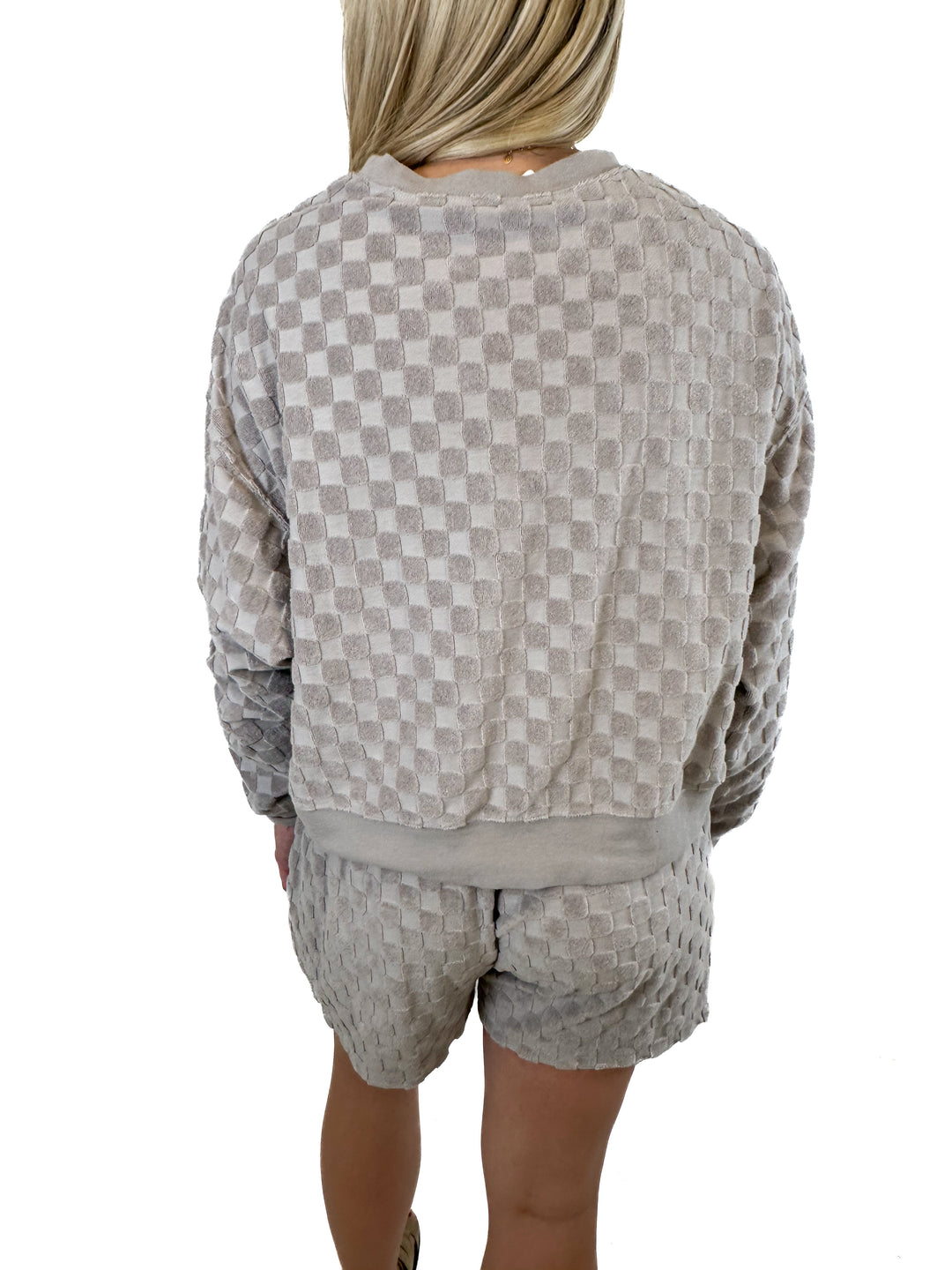 Rylee + Cru Cloud Check French Terry Top and Shorts Set (S)