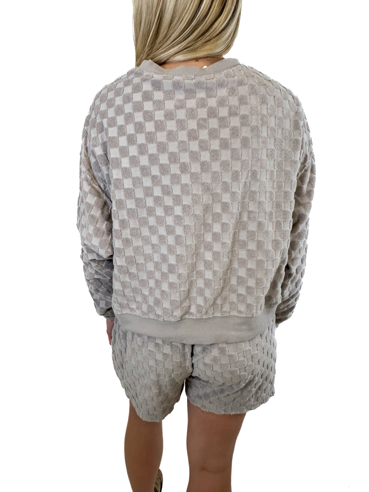 Rylee + Cru Cloud Check French Terry Top and Shorts Set (S)