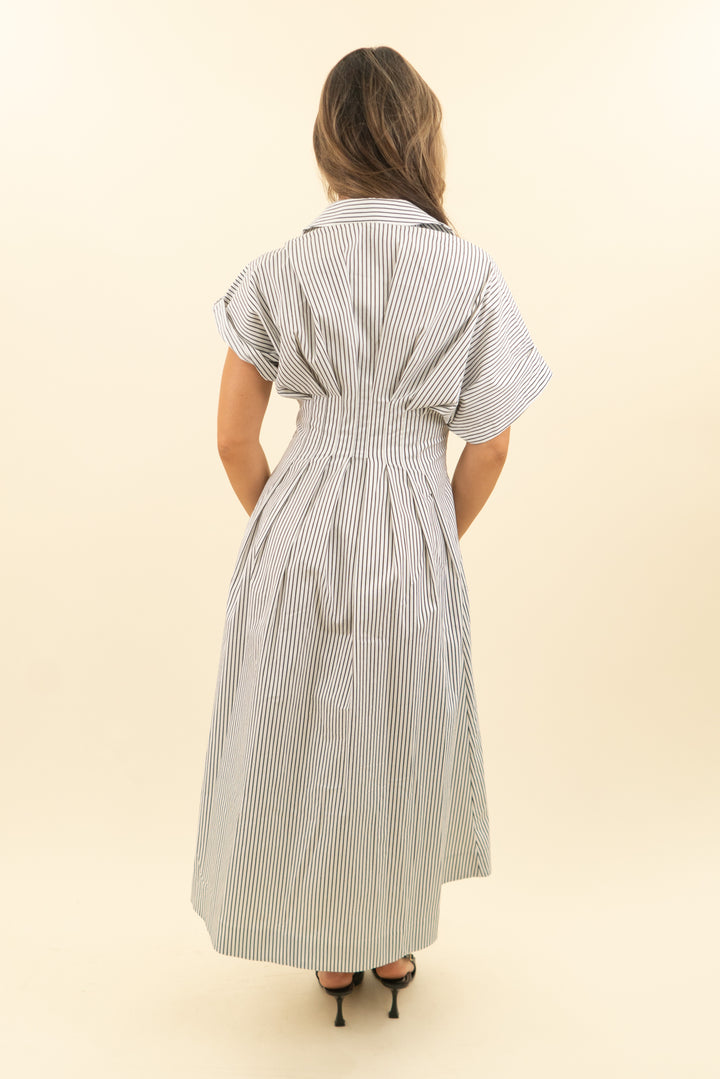 exquise dark gray and white striped button down dress (xs; retail $178)