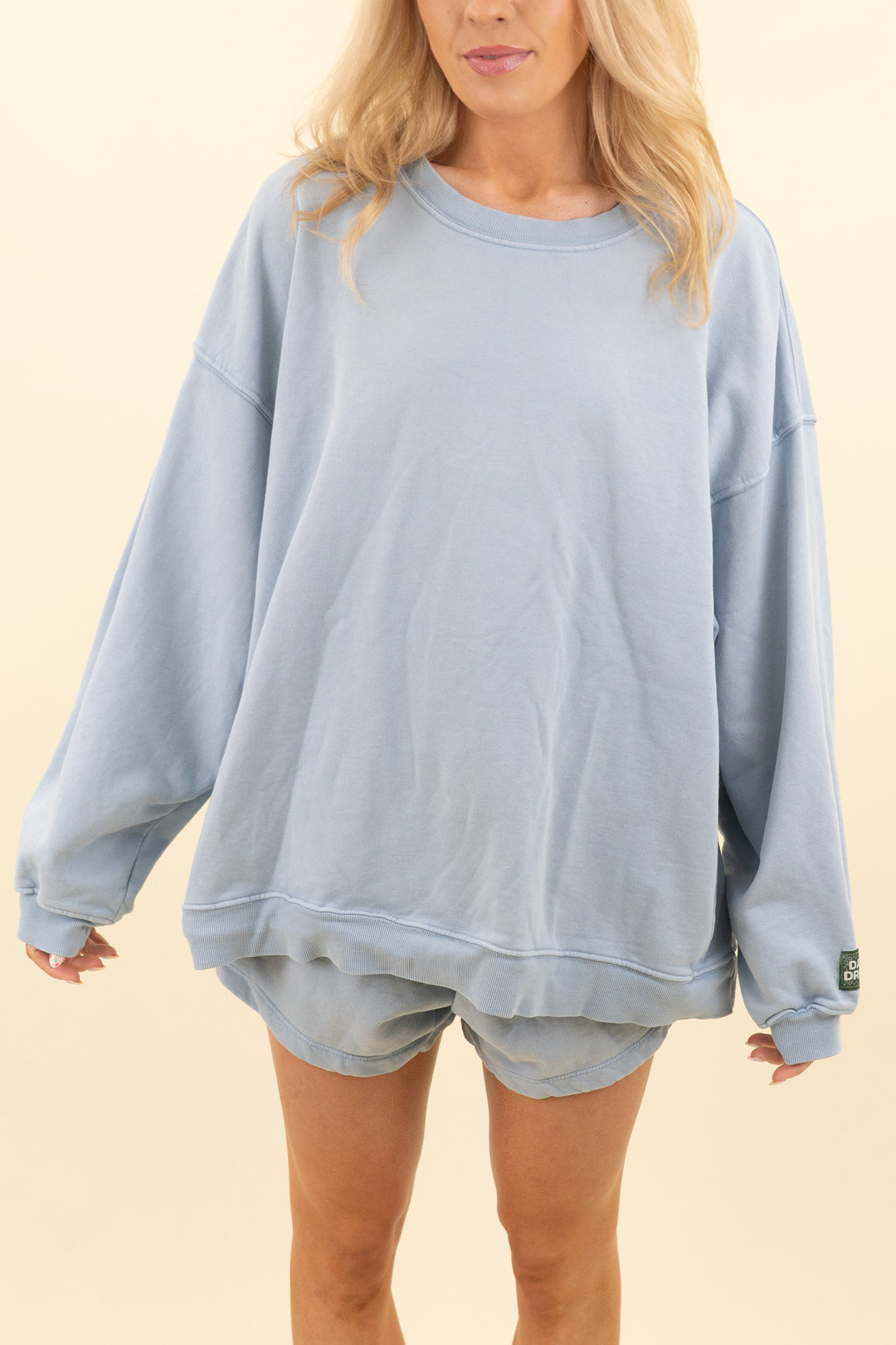 daily drills light blue oversized crewneck sweatshirt (xs/s; retail $125)