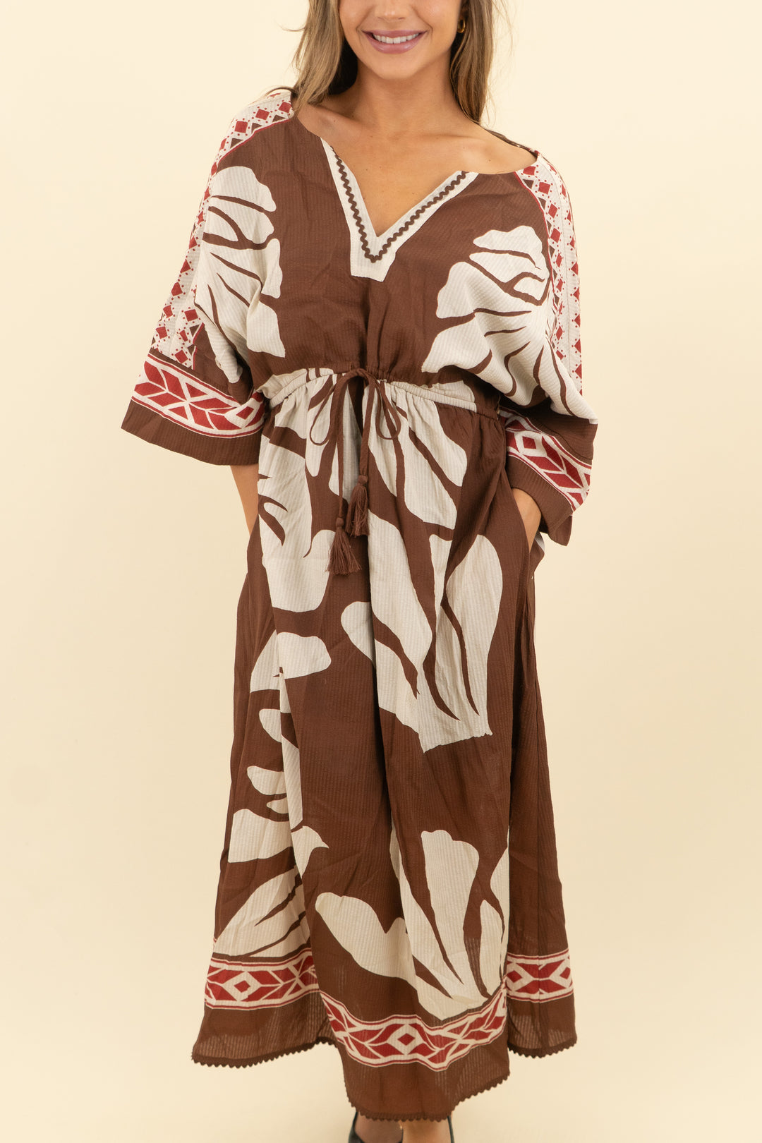 avara brown and multicolored patterned dress nwt (xs; retail $124)