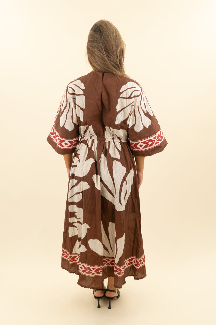 avara brown and multicolored patterned dress nwt (xs; retail $124)