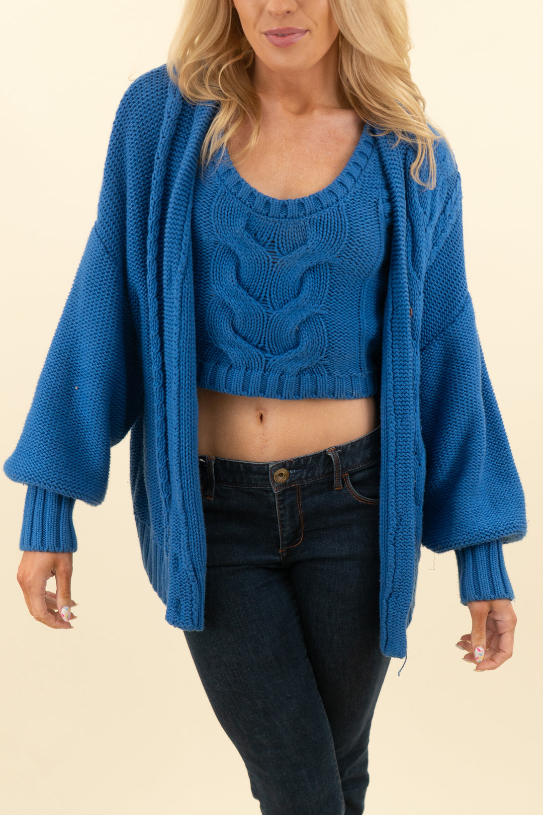 staud blue knitted cardigan and tank set (xs/m; retail $495)
