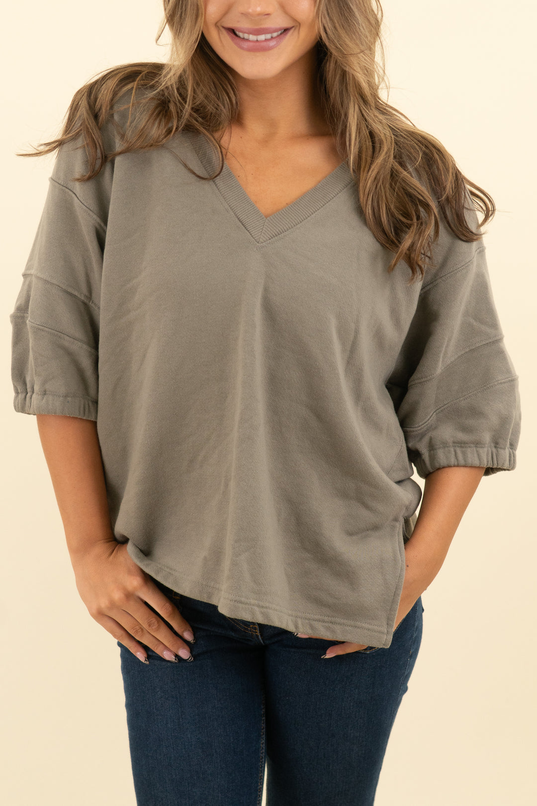 free people dark green quarter sleeve top (xs; retail $78)