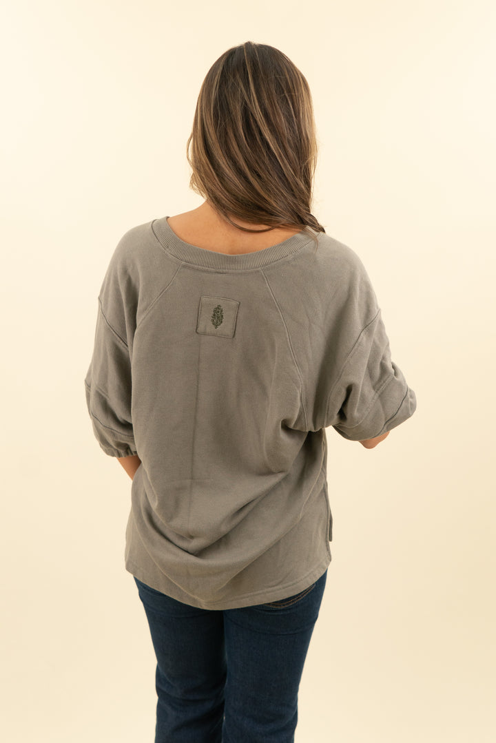 free people dark green quarter sleeve top (xs; retail $78)
