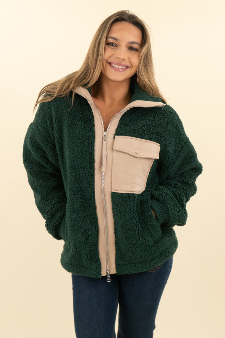 varley dark green sherpa quarter zip nwt (s; retail $238)