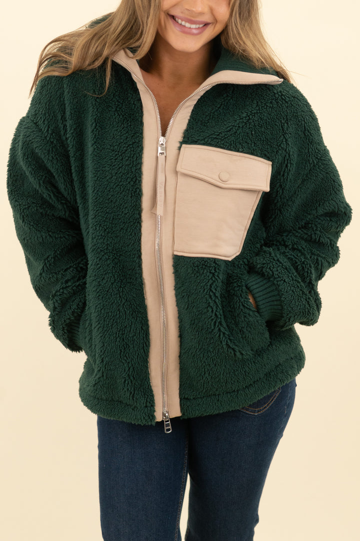 varley dark green sherpa quarter zip nwt (s; retail $238)