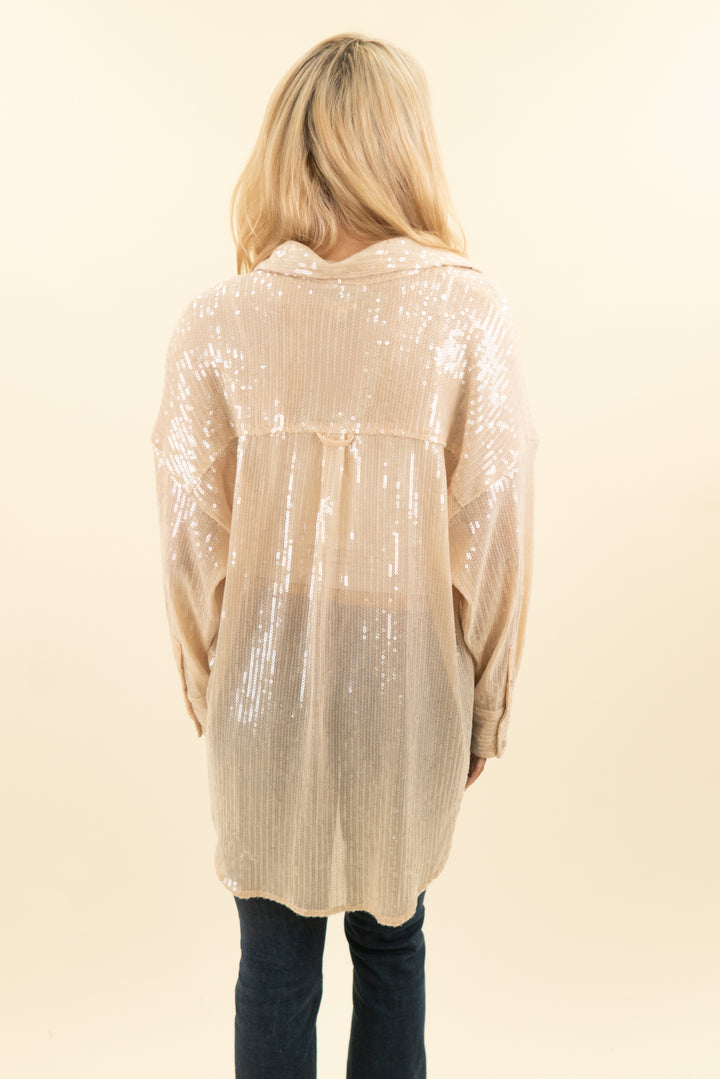 pilcro nude sequins sheer polo shirt (xs; retail $138)