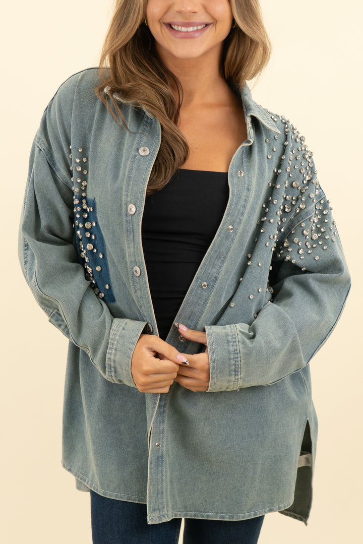 lucky brand denim and rhinestone jacket (s; retail $120)