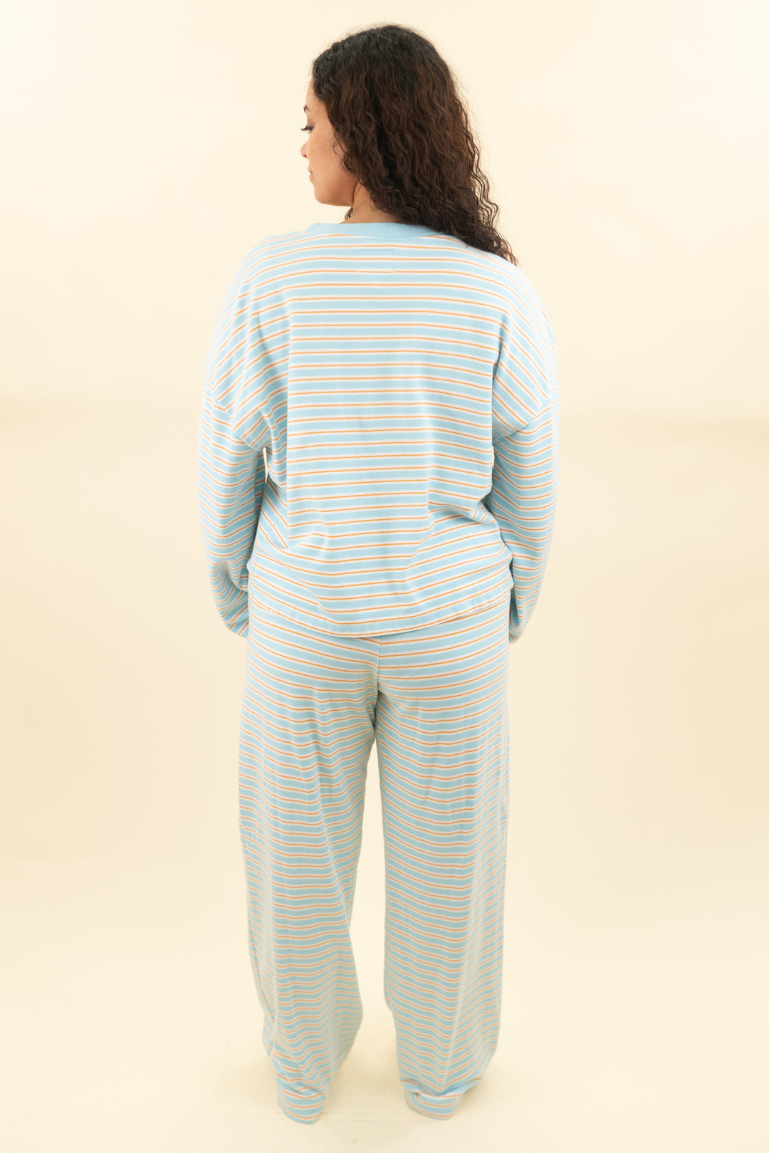 daily drills light blue and orange striped set (m; retail $178)