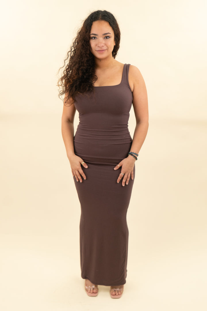 naked wardrobe brown tank maxi dress nwt (m; retail $86)