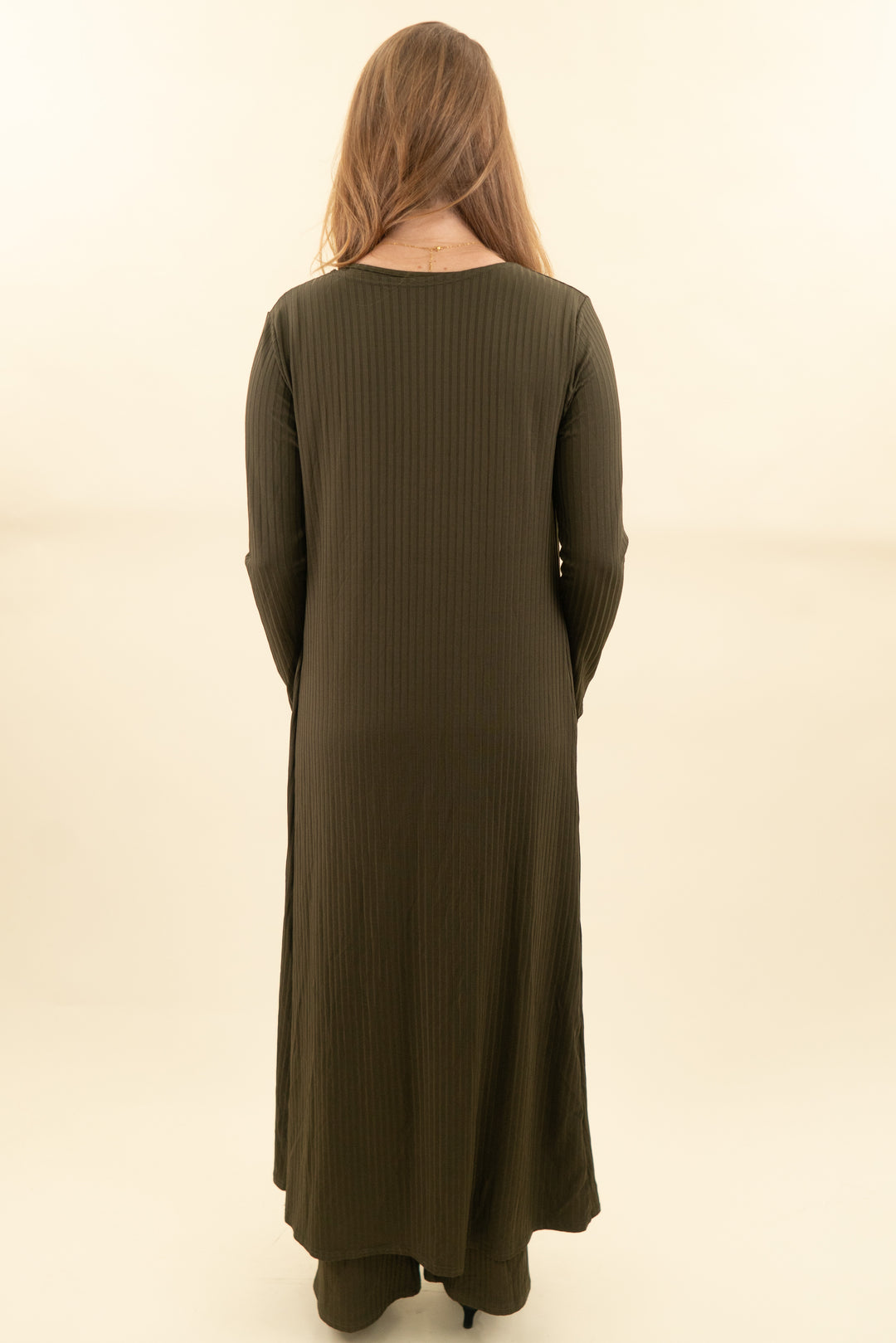 dark olive green ribbed 3 piece pant and top set (m; retail $60)