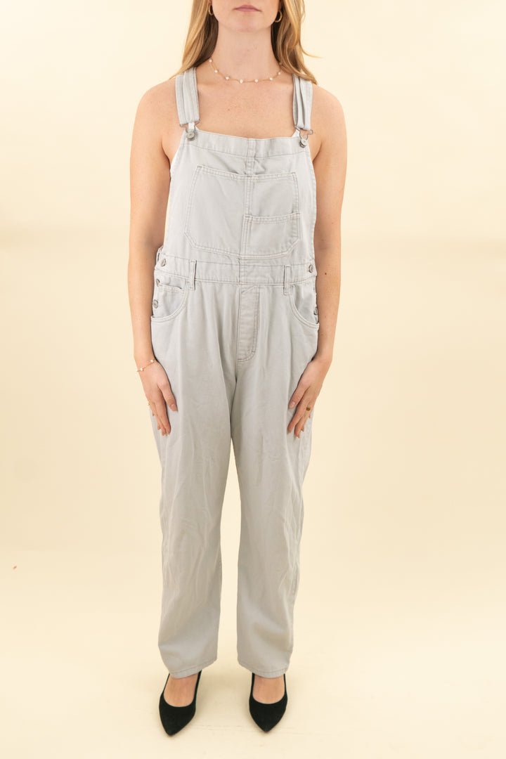 we the free grey denim straight leg overalls (l; retail $148)