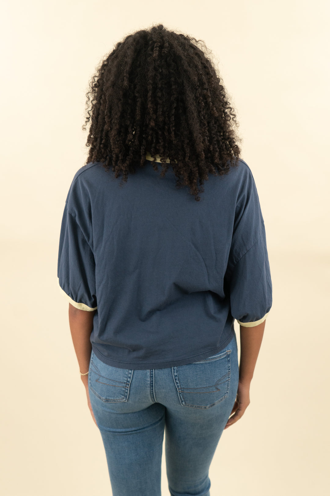 daydreamer navy and green cropped ringer t-shirt (one size; retail $92)