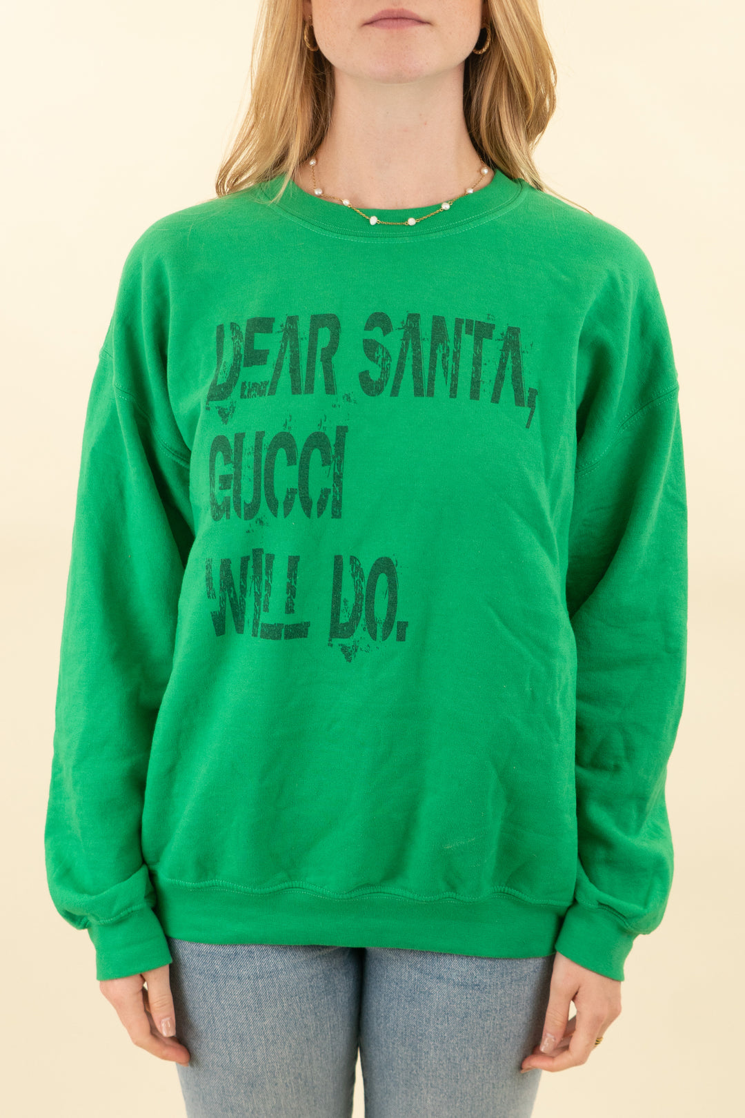 green "dear santa" graphic crewneck sweatshirt (l; retail $50)