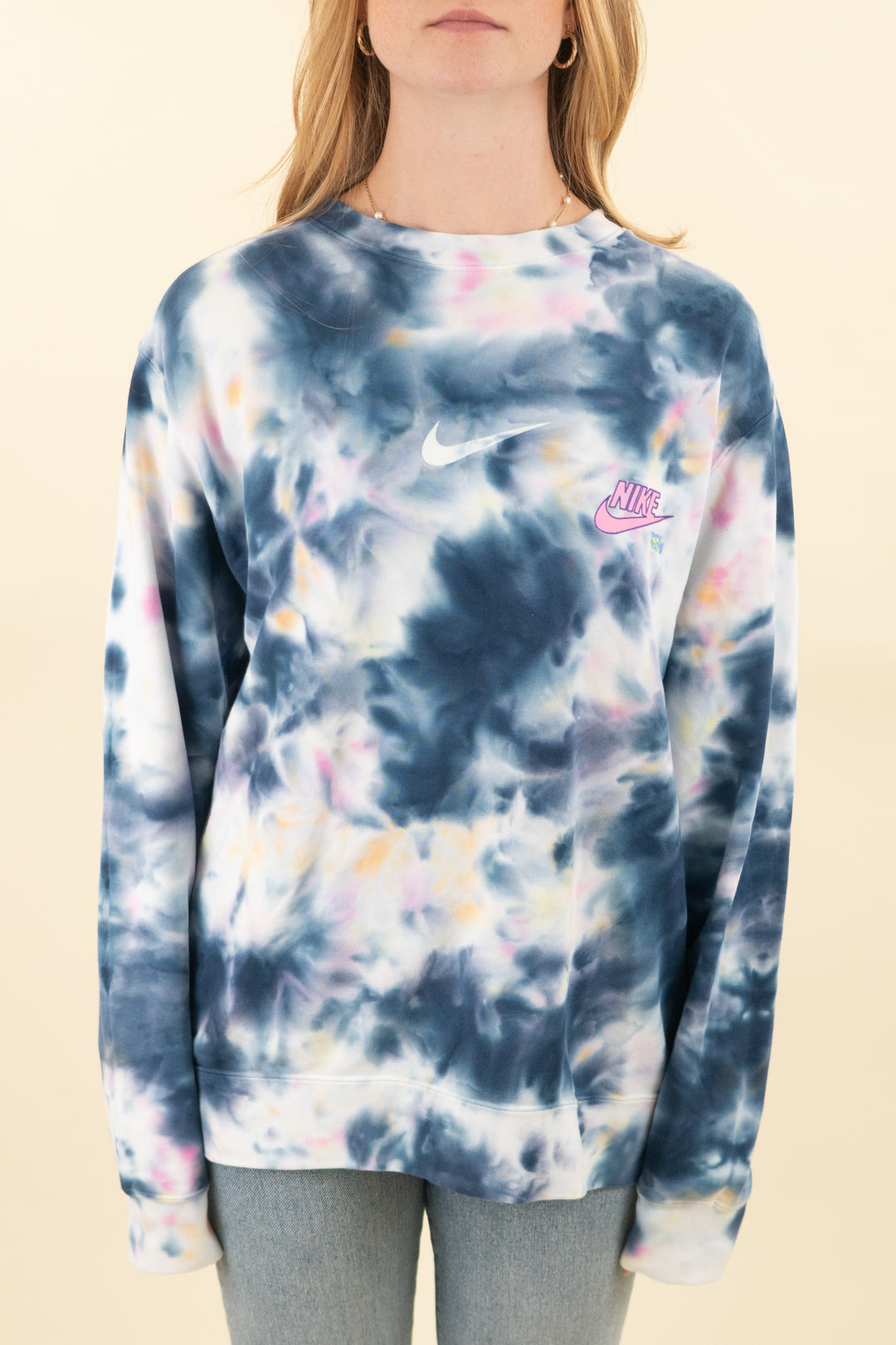 nike blue and pink tie dye crewneck sweatshirt (l; retail $85)