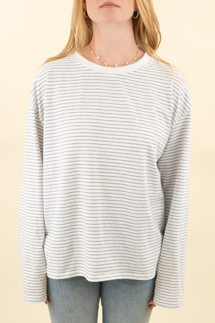 all the ways white and light gray striped long sleeve (l; retail $60)