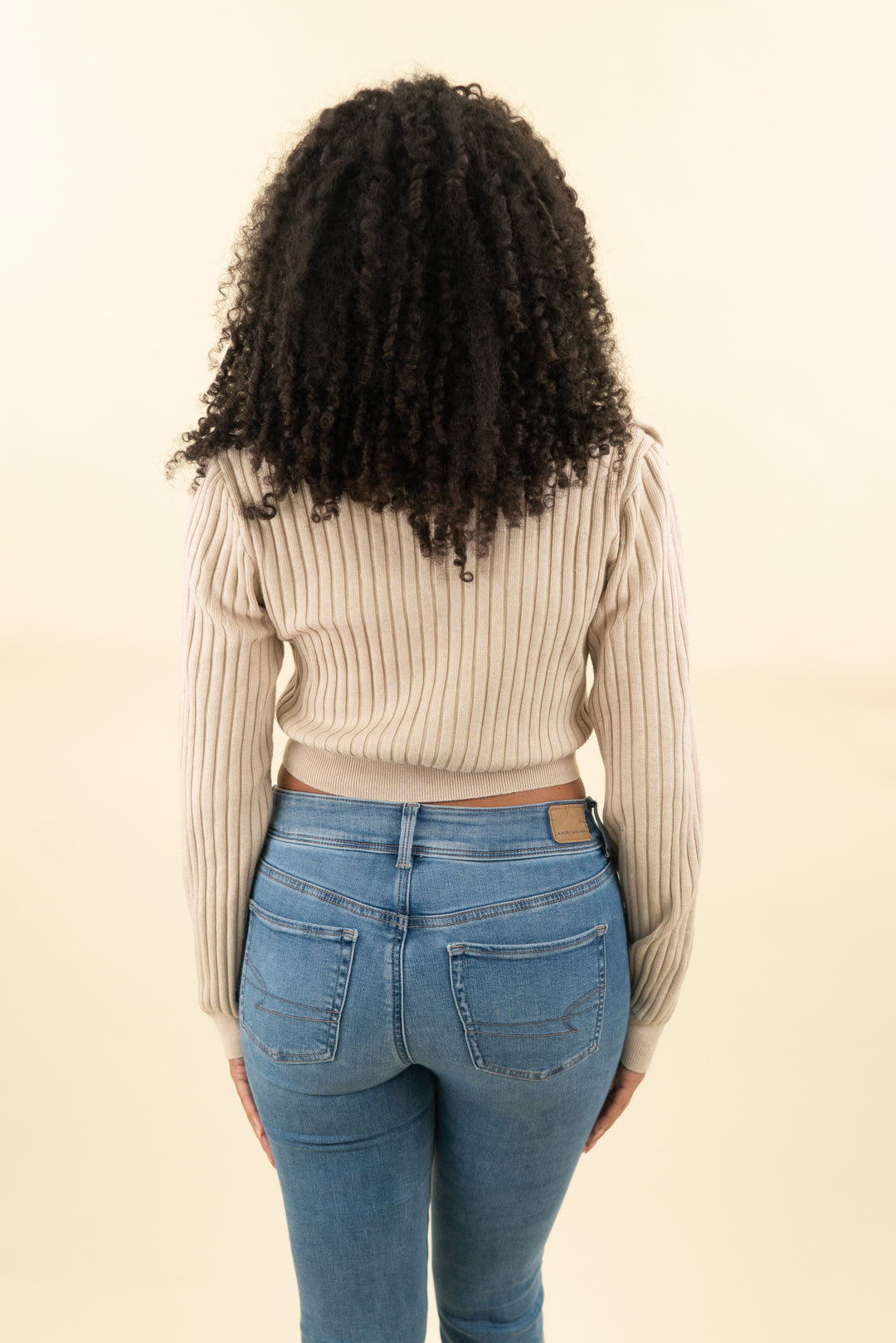 cider beige ribbed knit zip up sweater with collar (l; retail $40)