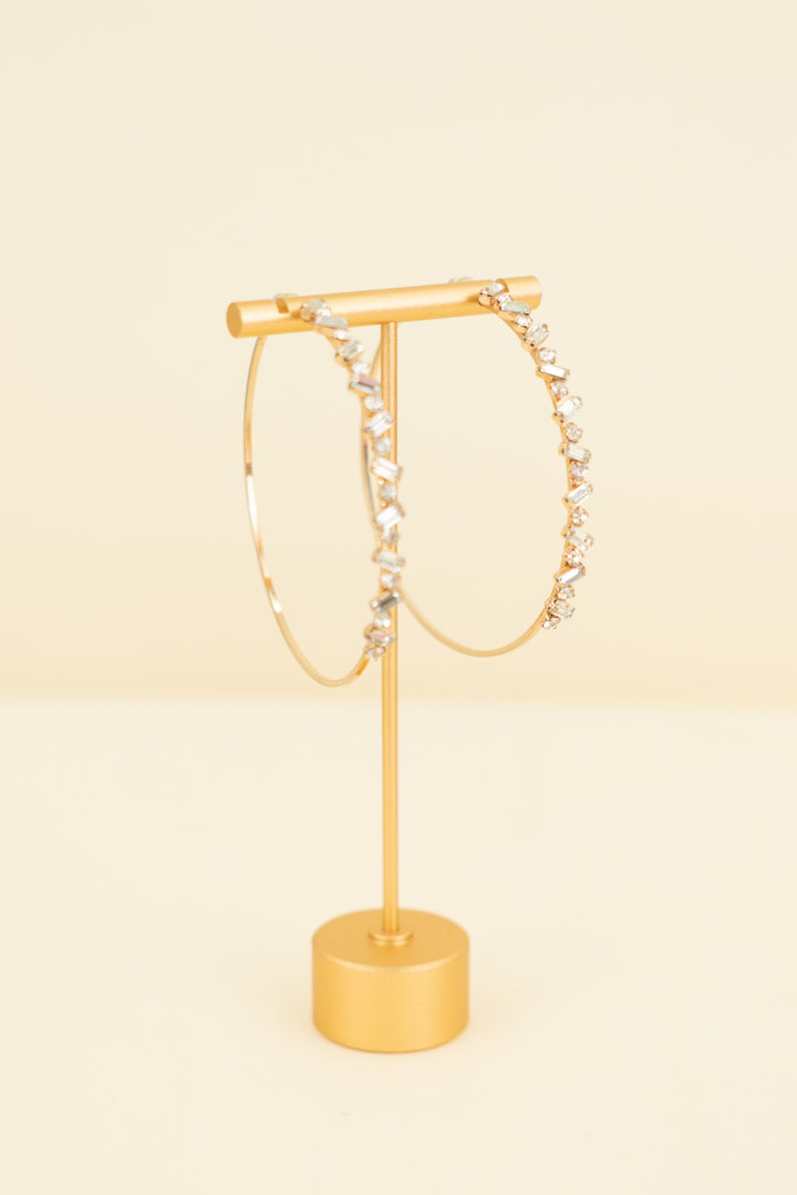 large gold hoops with chunky rhinestones (os; retail $35)