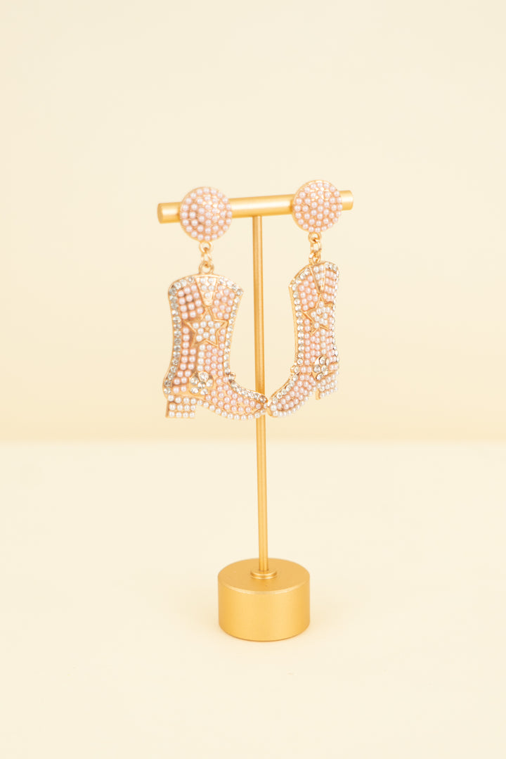 pink and white bead cowgirl boot shaped earrings (os; retail $45)